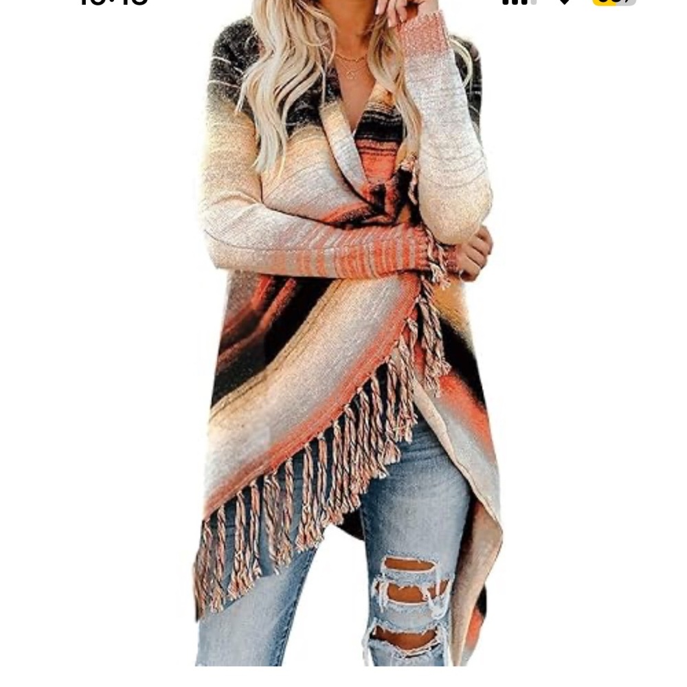 Orniya Black, Gray and brown Poncho with Geometric Pattern